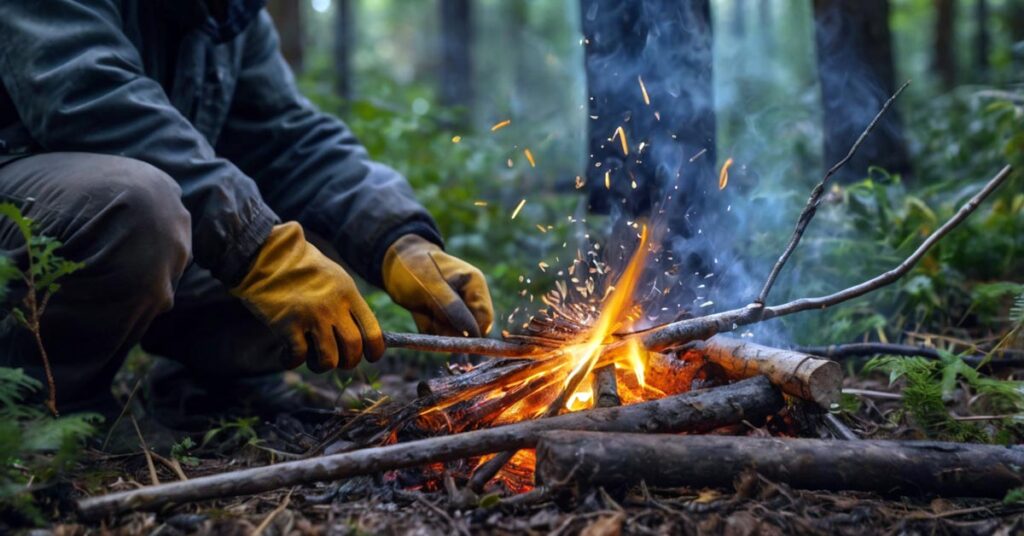 Starting a fire with a ferro rod