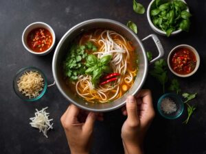 Adding fresh herbs and chili to the Soup