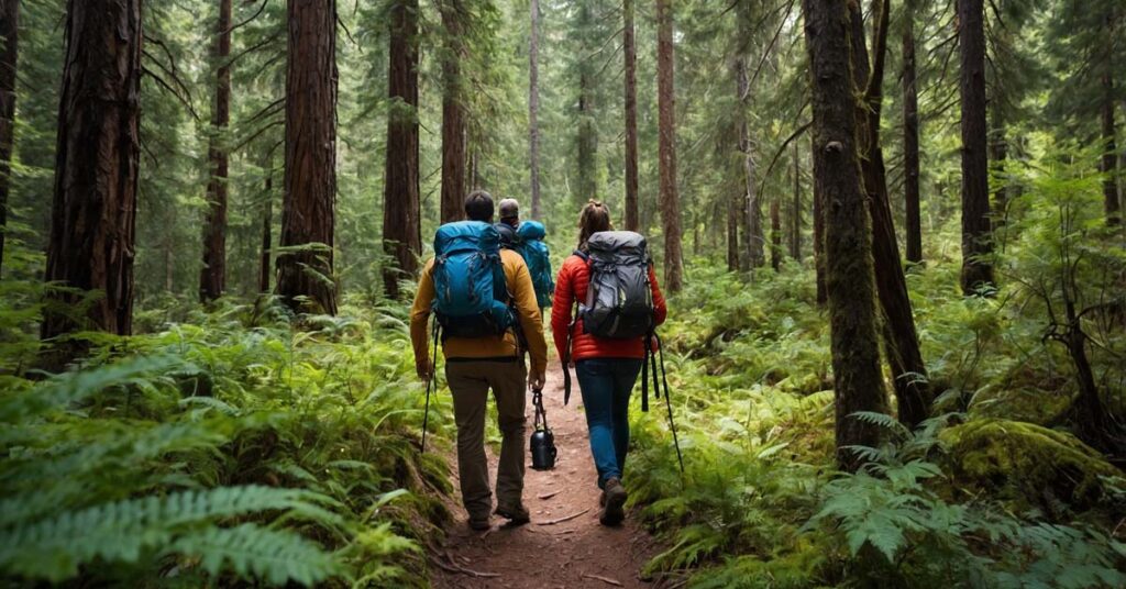 Campers making noise while hiking to avoid surprising wildlife and prevent encounters