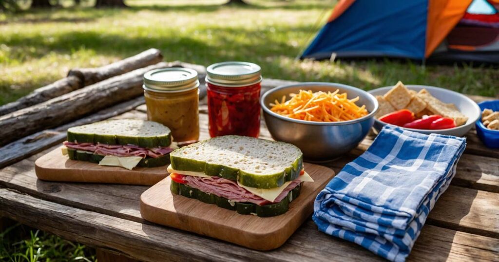 Easy camping lunch ideas: sandwiches, wraps, and canned chili for a 3-day trip