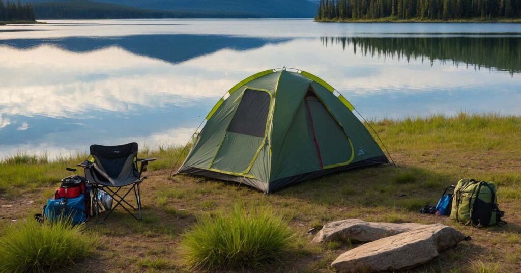 Campsite set up away from standing water to prevent bugs