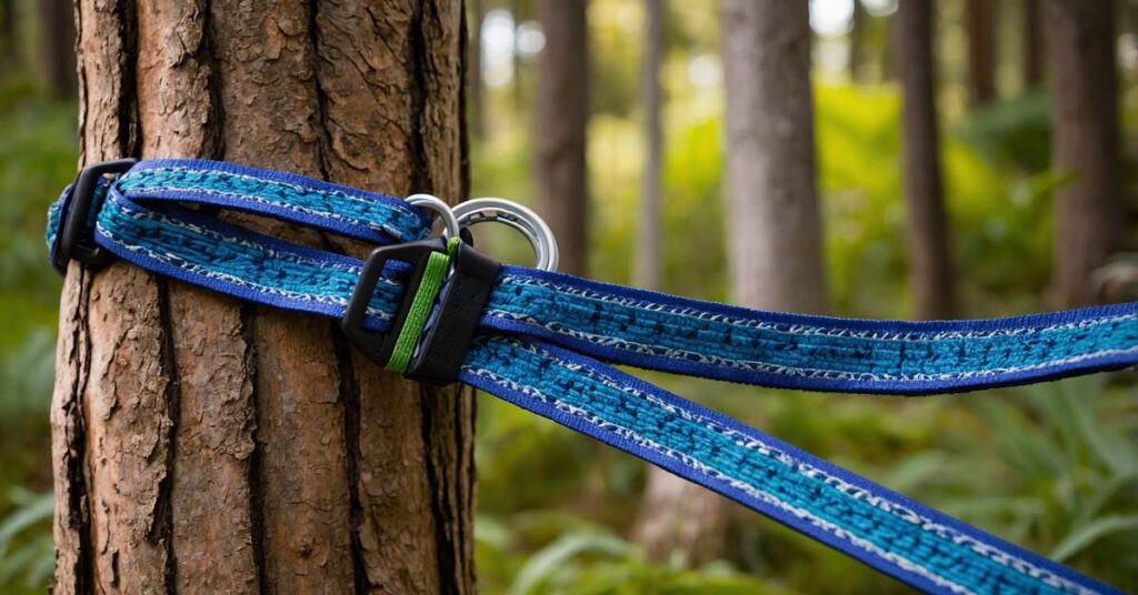 Close-up of tree-friendly hammock straps for camping