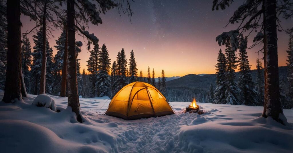 Warm and cozy tent setup in winter camping