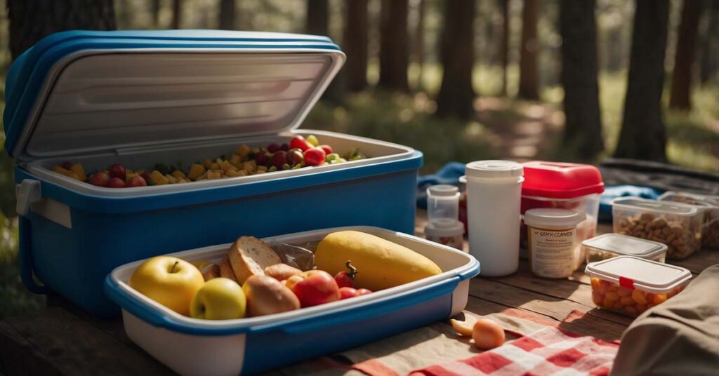 Camper storing food in airtight containers to keep bugs away