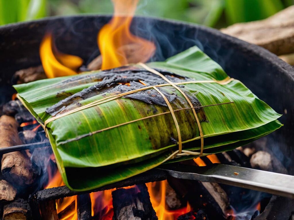 Grilling Thai Grilled Sticky Rice in banana leaves