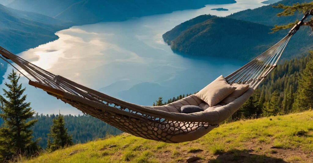 Hammock camping in a scenic mountain setting with a valley view