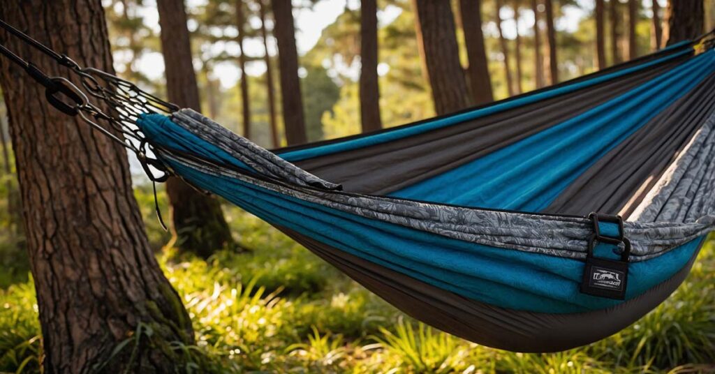 Close-up of durable nylon hammock material and stitching