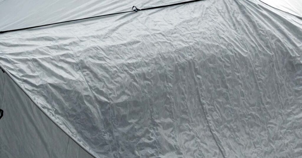 Close-up of the Dyneema® Composite Fabric used in the Hyperlite Mountain Gear Ultamid 2-Person Tent, showcasing its durability and waterproofing