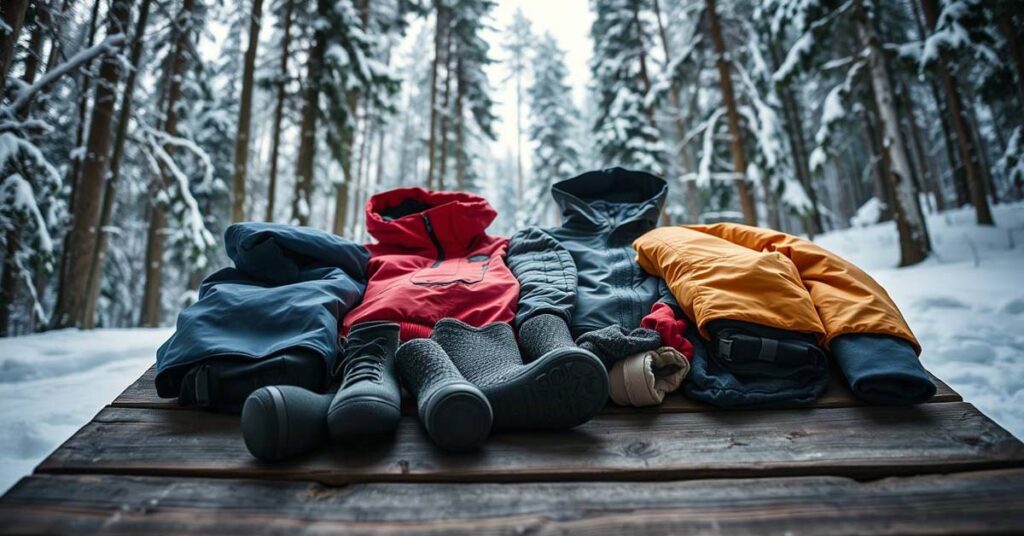 Layered clothing for staying warm during winter hammock camping