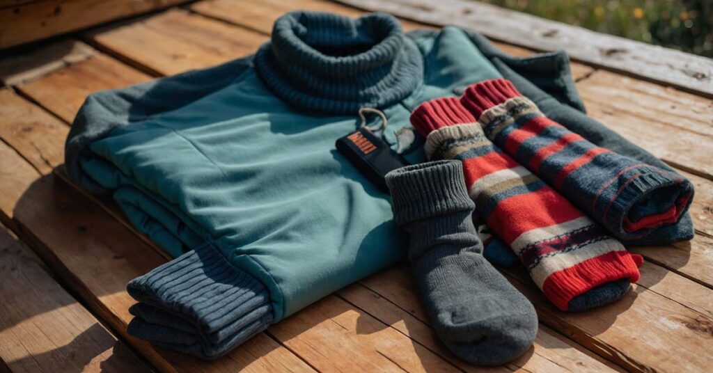 Layered clothing for staying warm during cold weather camping