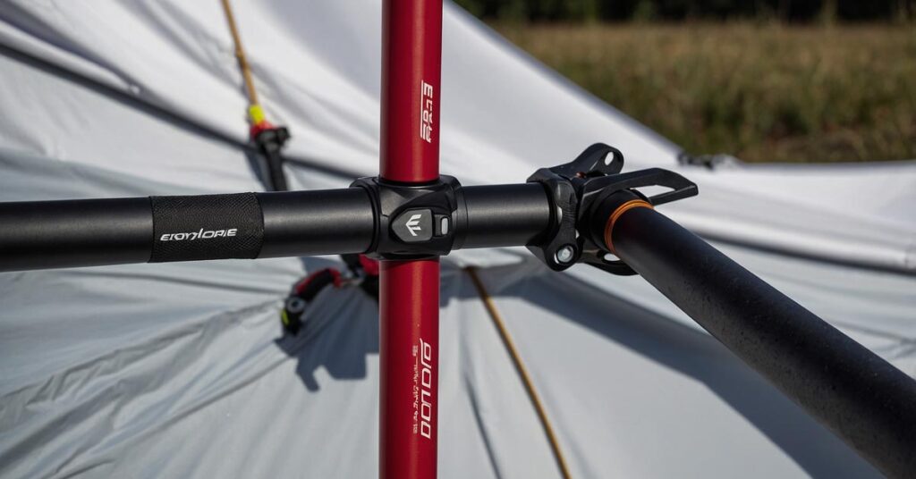 Close-up of the Easton Syclone poles used in the MSR Access 2-Person Tent, highlighting their strength and flexibility.