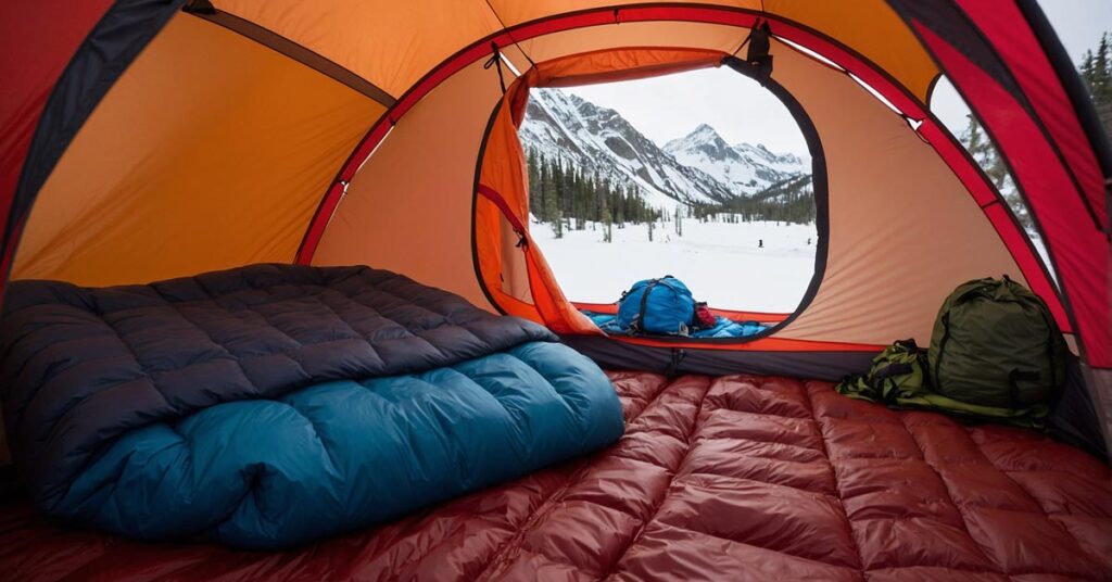 Spacious interior of the MSR Access 2-Person Tent, showing two people sitting comfortably with gear.