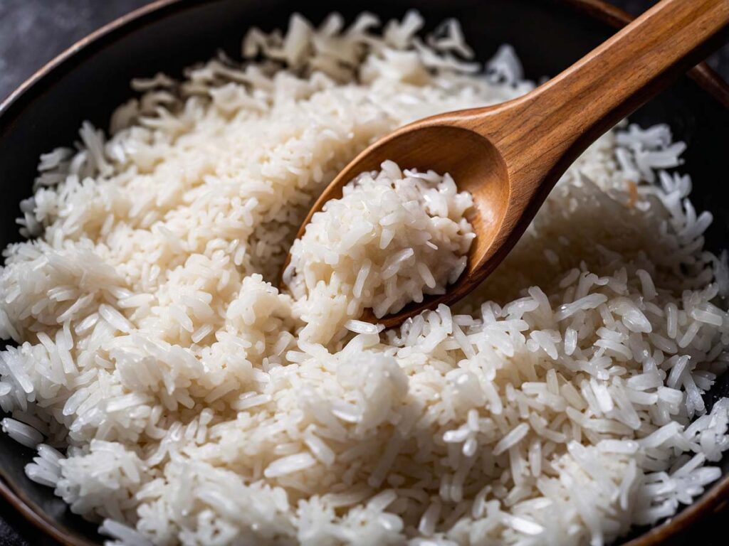 Mixing sticky rice with coconut milk for Khao Jee