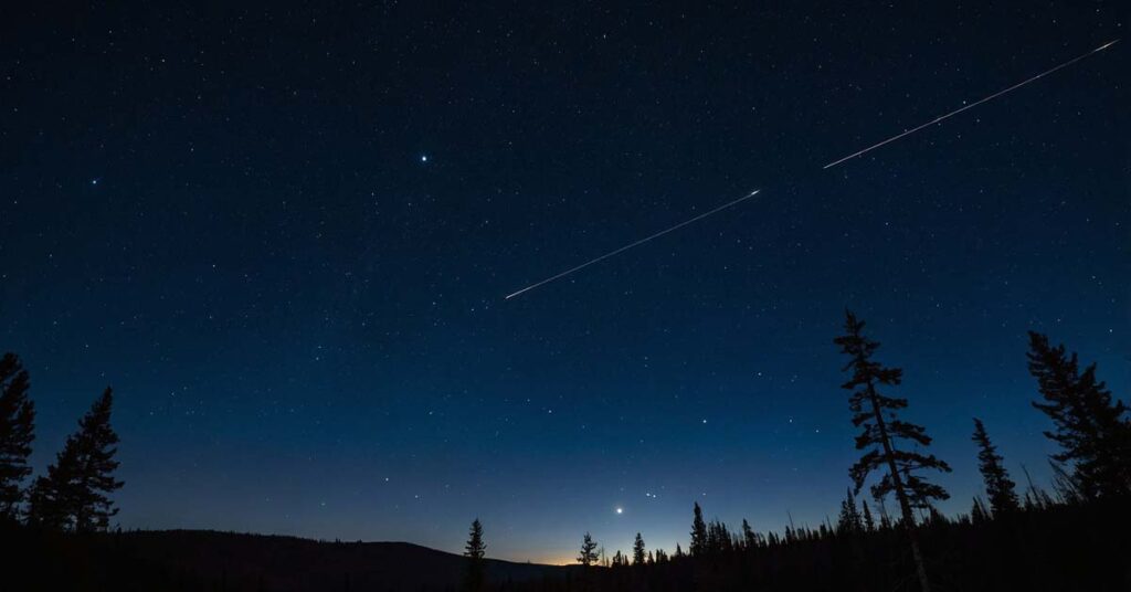 Finding the North Star using the Big Dipper for nighttime forest navigation.