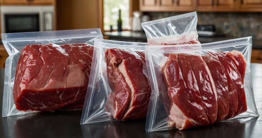 Pre-portioned meat in resealable bags for camping storage