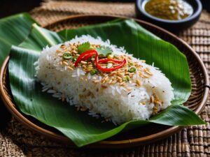 Serving Thai Grilled Sticky Rice (Khao Jee)