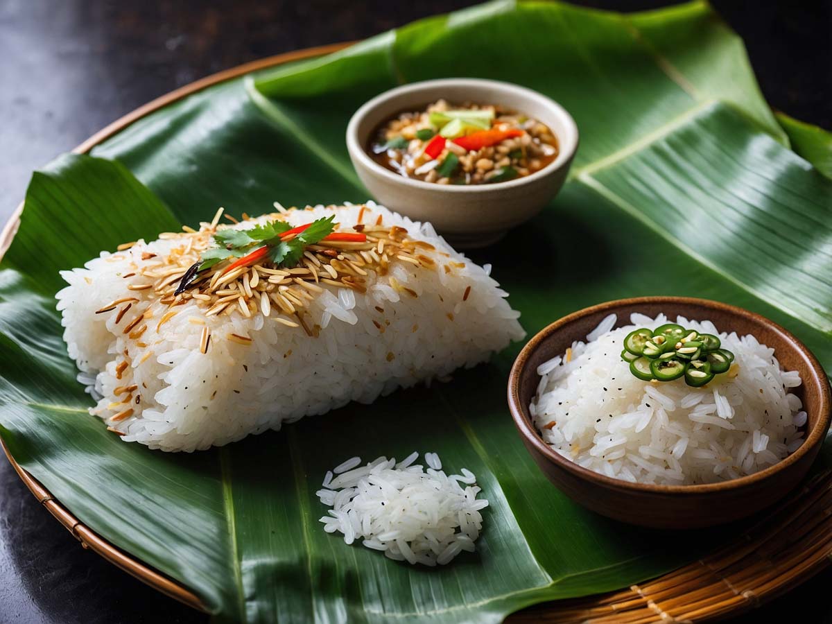 Thai Grilled Sticky Rice in Banana Leaf (Khao Jee)