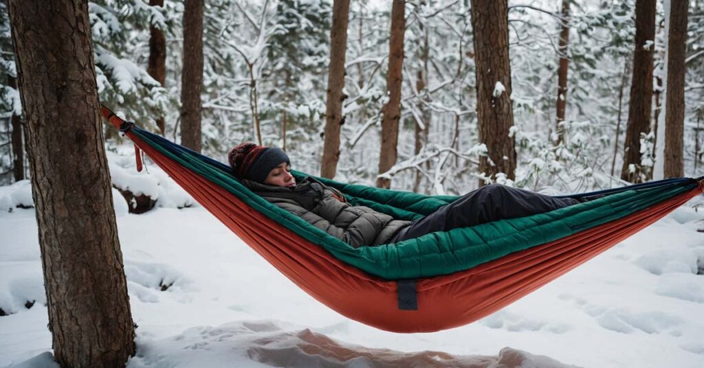 Top quilt and sleeping bag for winter hammock camping warmth