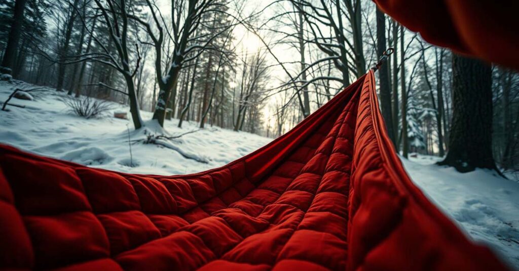 Properly installed underquilt for winter hammock insulation