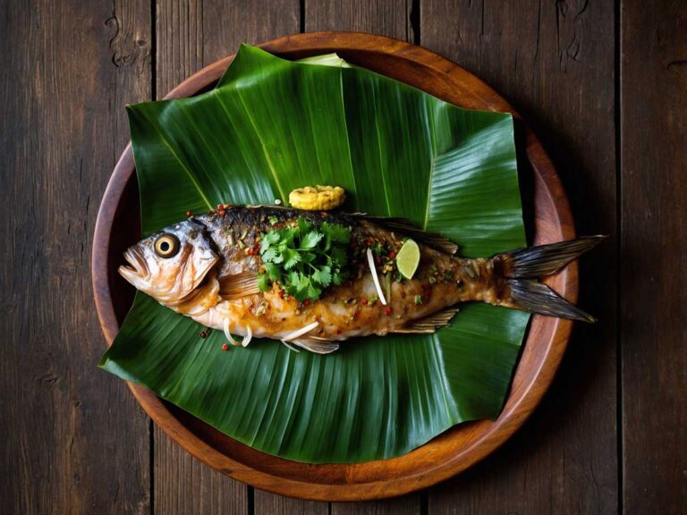 Whole Fish Wrapped in Banana Leaf with Spices