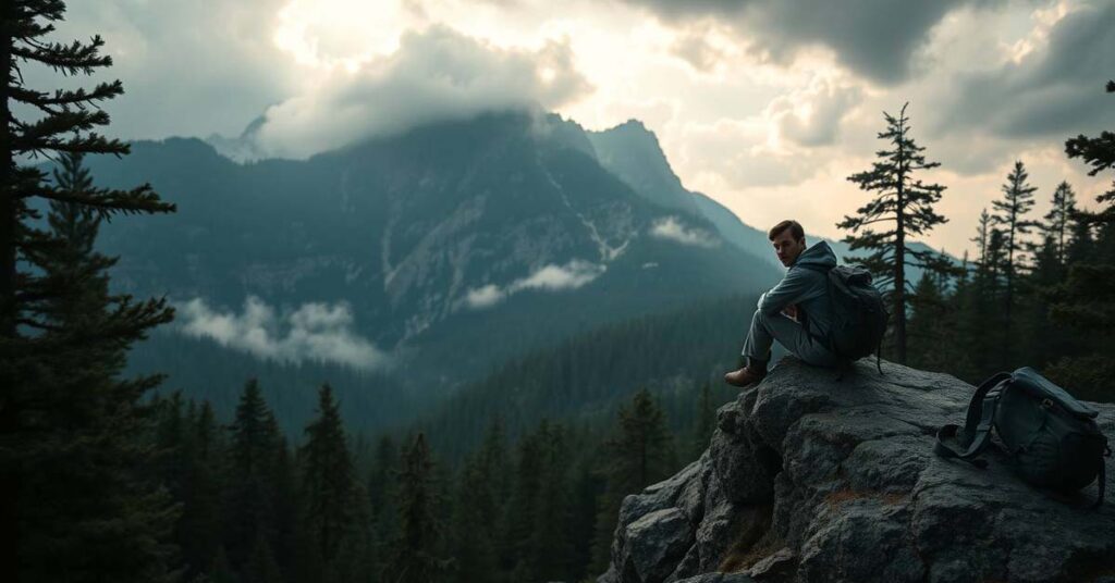 Staying calm and assessing surroundings while navigating the forest