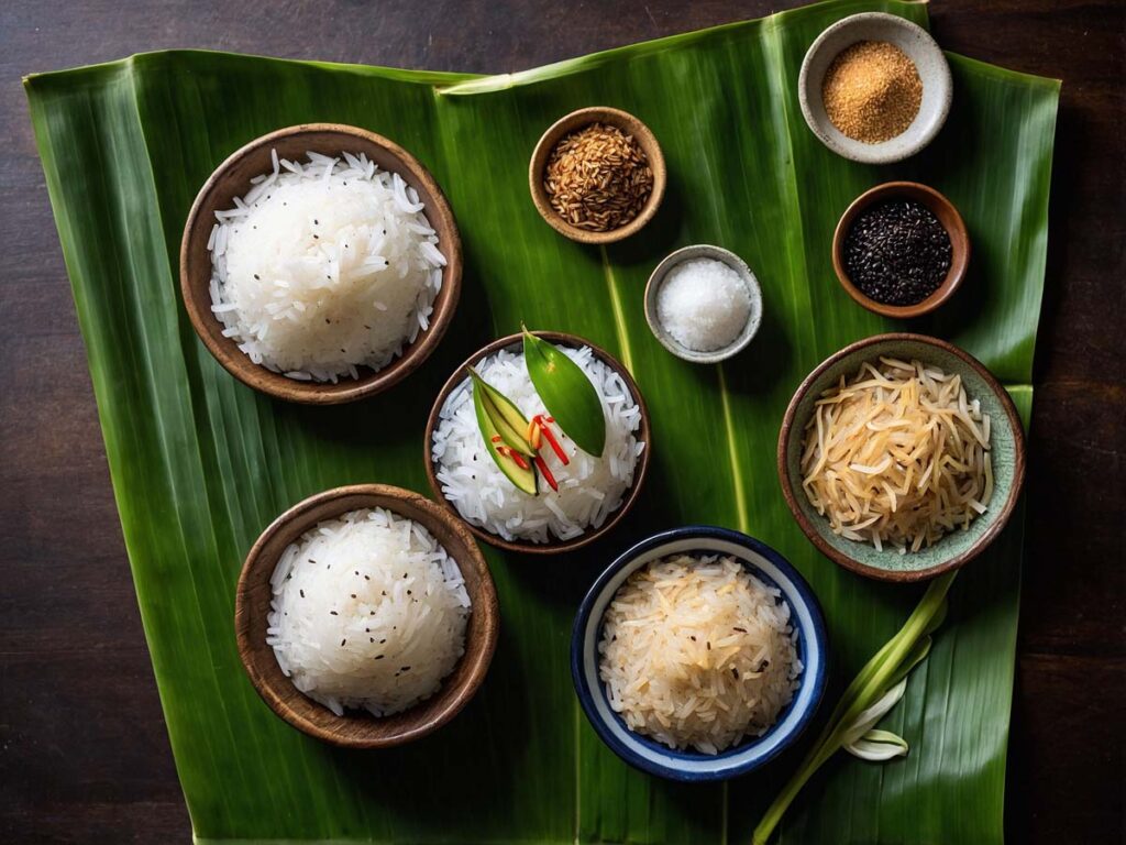 Ingredients for Thai Grilled Sticky Rice in Banana Leaf (Khao Jee)