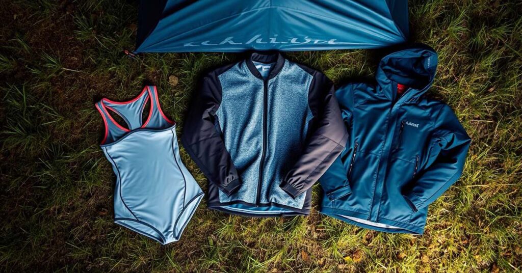 How to layer clothing for camping in hot weather: base layer, mid layer, and lightweight jacket.