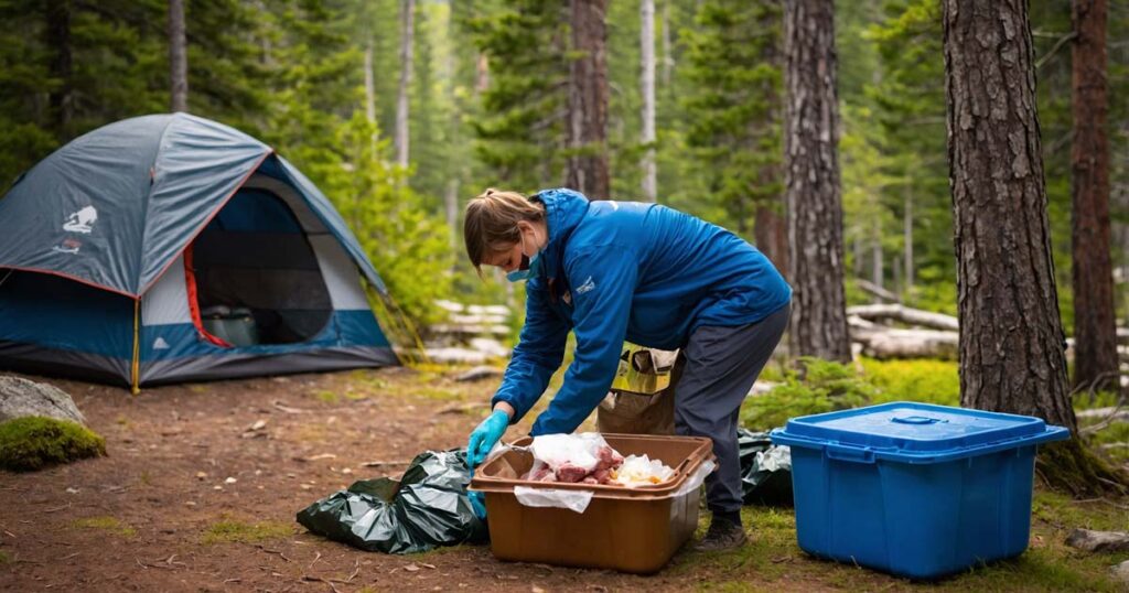 Proper disposal of meat waste while camping to avoid wildlife attraction