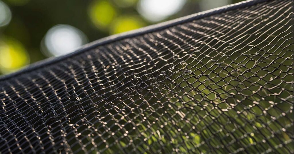 Close-up of a tent’s fine mesh screen for bug protection