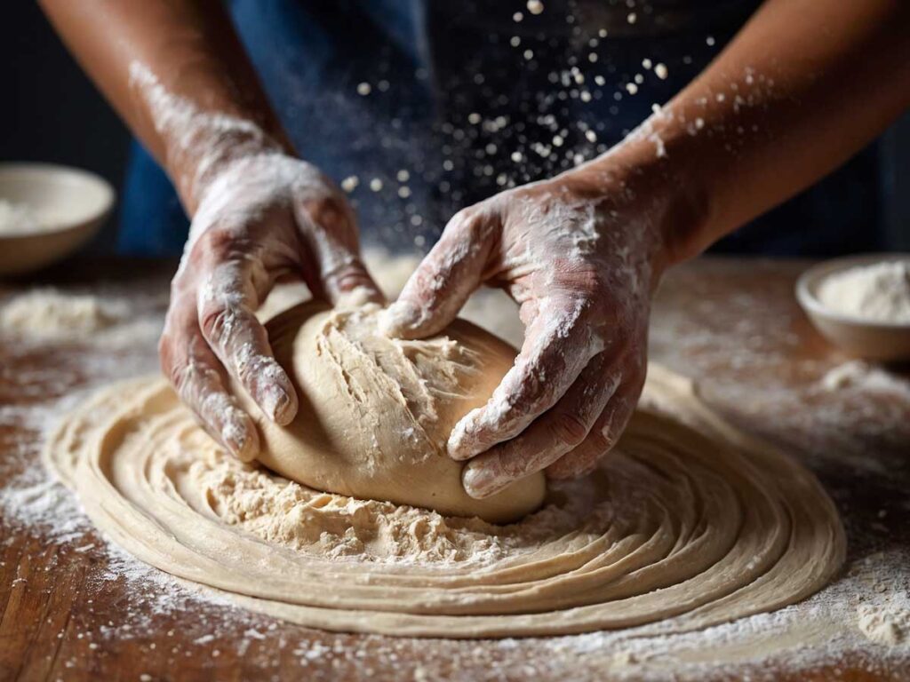 Kneading dough for campfire bread