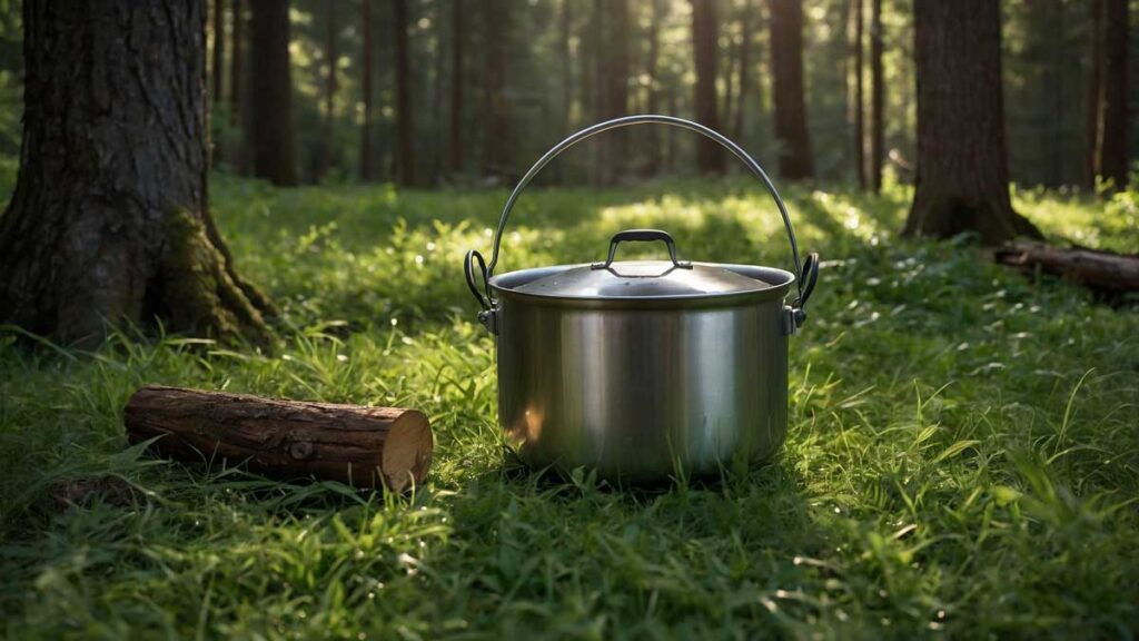 Camping pot with a secure lid and heat-resistant handle