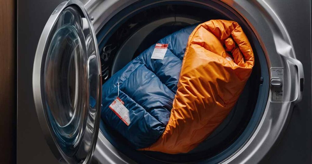 Proper cleaning techniques for camping sleeping bags, including machine washing