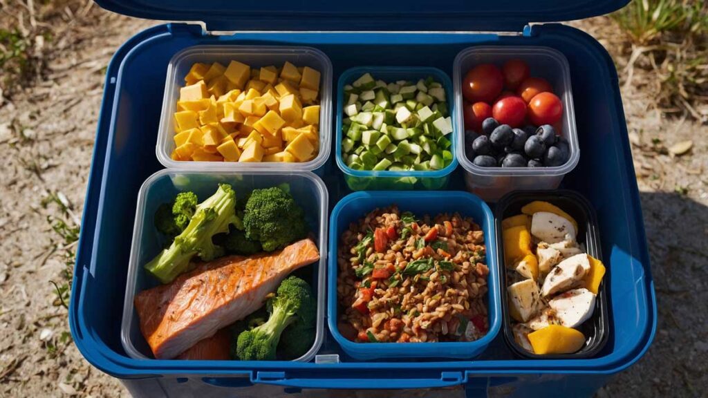 Organized cooler with vacuum-sealed bags and separate compartments for meals