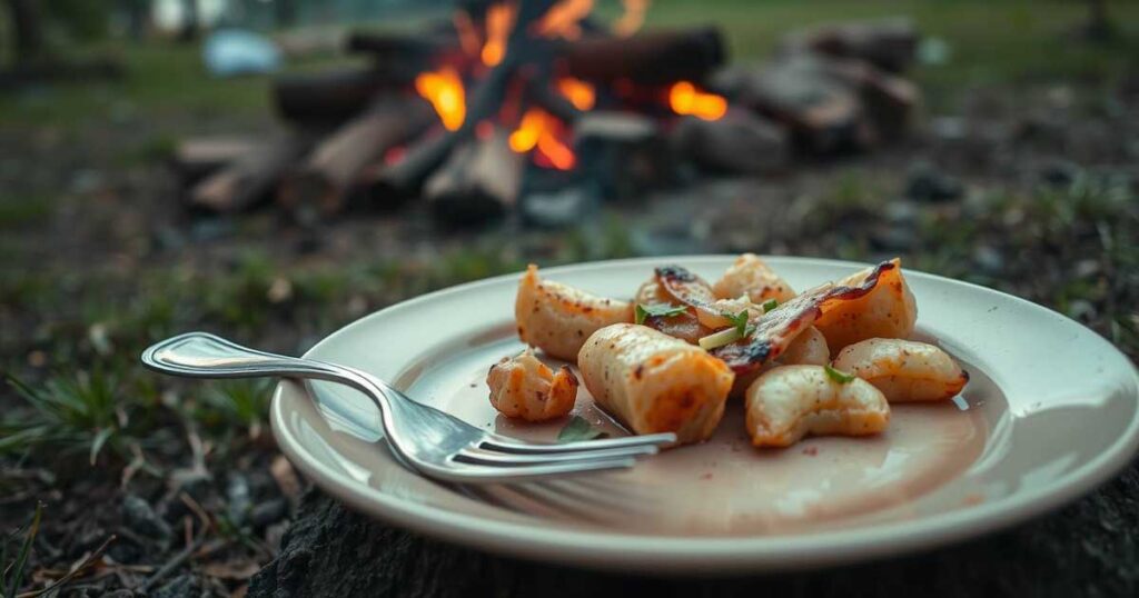 Delicious meal cooked on rocks and hot coals