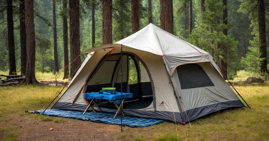 tent vestibule attached to a camping tent