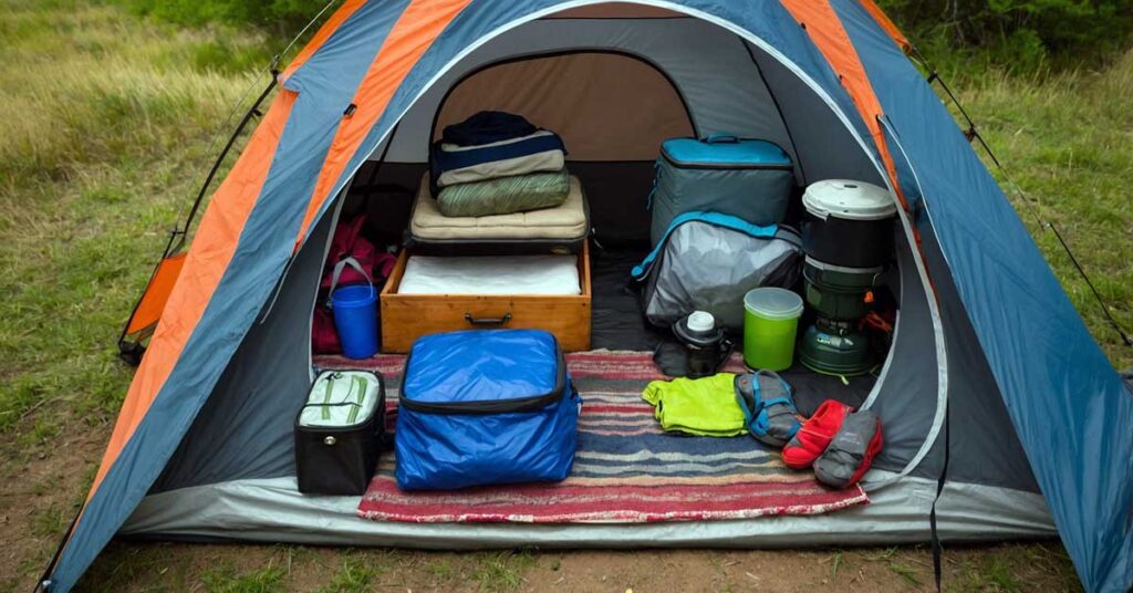 tent vestibule used during a camping trip