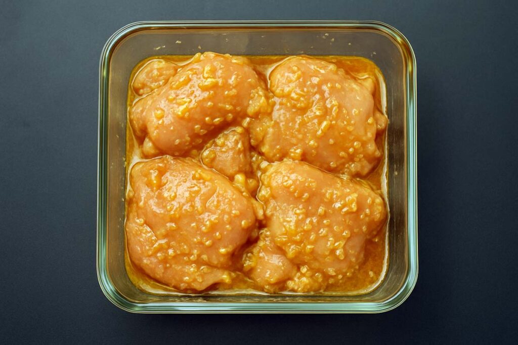 lemongrass chicken marinating in glass container